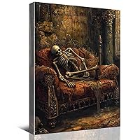 QULEPU A Skeleton Sitting On The Couch,Spooky Decor,Vintage Poster,canvas wall art for bedroom,16