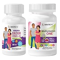 30-Day Bariatric Vitamin Bundle Multivitamin ONE 1 per Day! Chewable with 45mg Iron - Mixed Berry and Easy Swallow Calcium Citrate (600mg) and D3 Coated Tablets