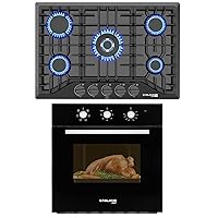 GASLAND Chef Black Gas Cooktop 30 Inch PRO GH2305EF + ES606MB 24'' Single Wall Oven Black