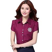 YGT Women Short Sleeve OL Front Pocket Blouese Foral Shirt