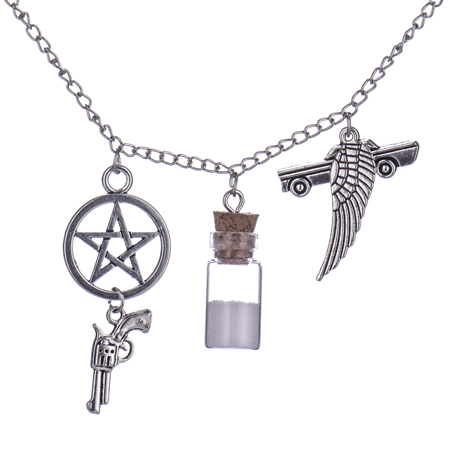 Supernatural Inspired Salt Bottle Protection Charm Necklace Pendant - Stainless Steel Chain