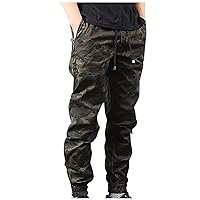 Mens Camouflage Sweatpants Workout Tapered Cargo Pants Drawstring Jogger Track Pants Casual Ankle Length Trousers