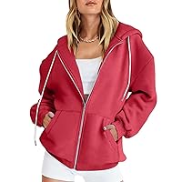 TUNUSKAT Womens Zip Up Hoodie Fall Oversized Sweatshirts Teen Girl Y2K Clothes Casual Drawstring Gym Jackets with Pockets