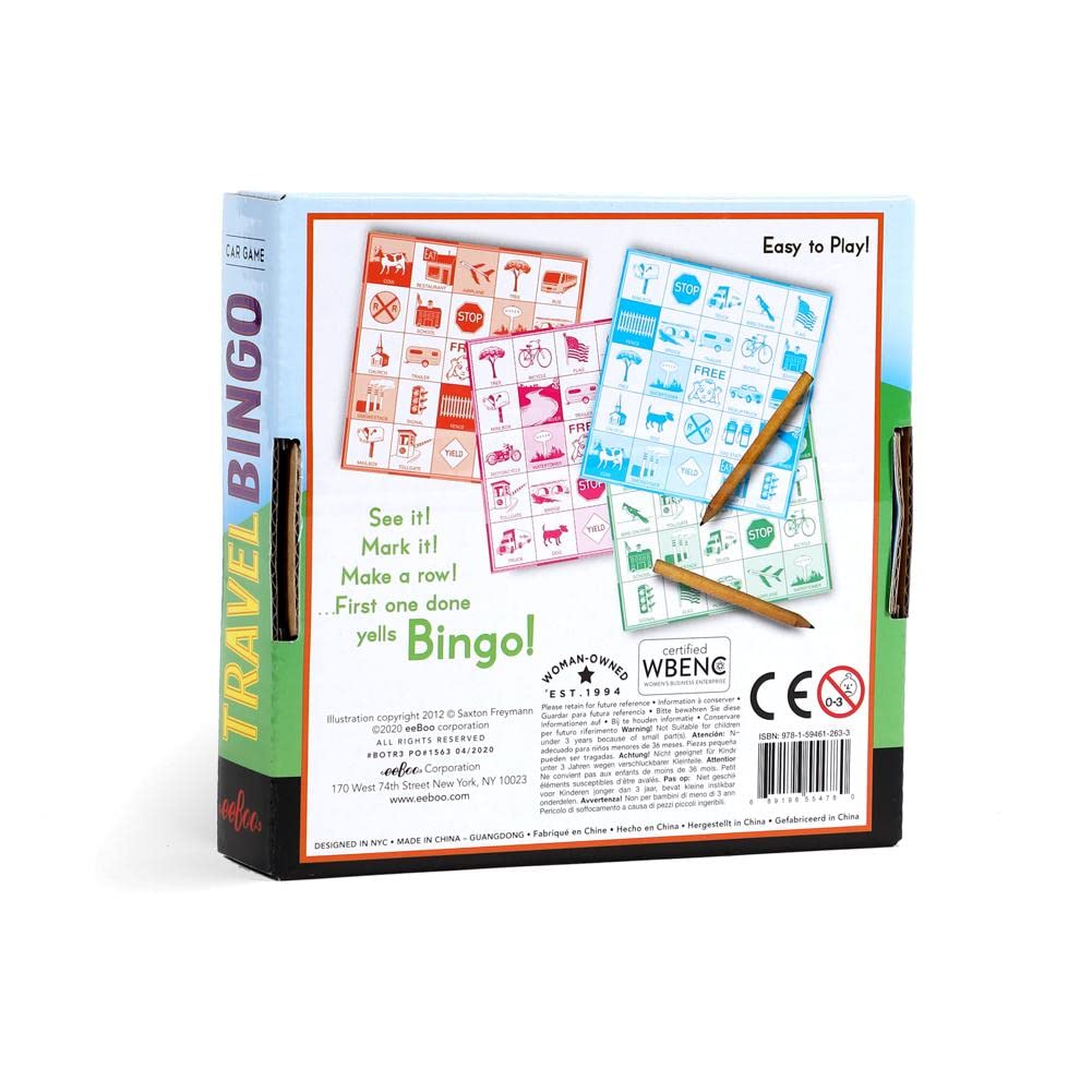 eeBoo: Travel Bingo Game, Make Every Drive a Happy One! Car Game, includes 4 Bingo Pads & 4 Pencils, Develops Observational Skills, Patience, and Simple Logic, For 1 to 4 Players