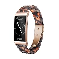 Resin Band Compatible with Fitbit Charge 4,Charge 3/3 SE,Women Men Resin Accessory Rose Gold Buckle Band Wristband Strap Blacelet