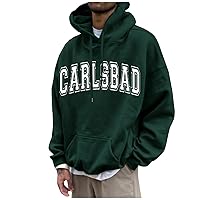 Mens Hoodies Solid Letter Printed Drawstring Oversized Sweatshirt Fall Big And Tall Going Out Pullover With Pockets
