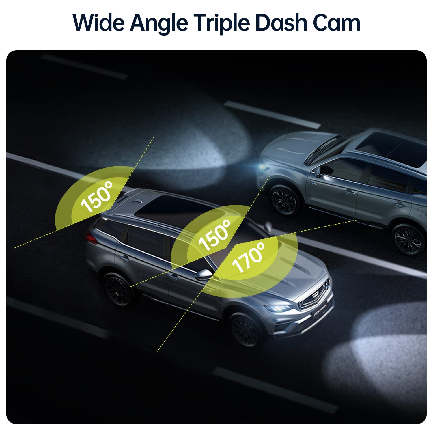 3 Channel Dash Cam Front and Rear Inside, 1080P Dash Camera for Cars with 64GB U3 SD Card, Dashcam Three Way Triple Car Camera with IR Night Vision, Parking Monitor, WDR