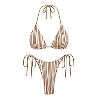 ZAFUL Womens Triangle Bikini Sets High Cut Tie Side 2 Piece Bathing Suits String Halter Bikini Swimsuits