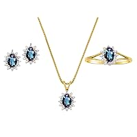 Simply Elegant Beautiful simulated Alexandrite/Mystic Topaz & Diamond Matching Set - Ring, Earrings and Pendant Necklace - June Birthstone*