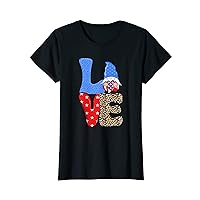 Womens Gnome 4th Of July Love America Leopard Print T-Shirt