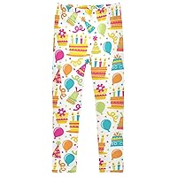 Birthday Cake Balloon Girl's Leggings Soft Ankle Length Active Stretch Pants Bottoms 4-10 Years
