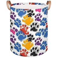 Laundry Hamper Dog Paw Print Large Collapsible Laundry Baskets Cute Puppy Footprint Waterproof Clothes Hamper with Leather Handles for Bedroom, Living Room, Bathroom, Dorm, Toys