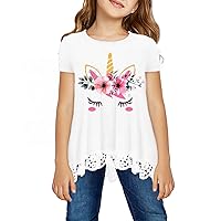 storeofbaby Girls Casual Tunic Tops Short Sleeve Loose Soft Blouse T-Shirt for 4-13 Years