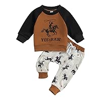 Western Baby Boy Clothes Yee Haw Long Sleeve Sweatshirt Tops Ride Horse Pants Set Toddler Cowboy Fall Winter Outfit