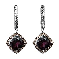 Rhodolite Cushion Shape Gemstone Jewelry 10K, 14K, 18K White Gold Drop Dangle Earrings For Women/Girls