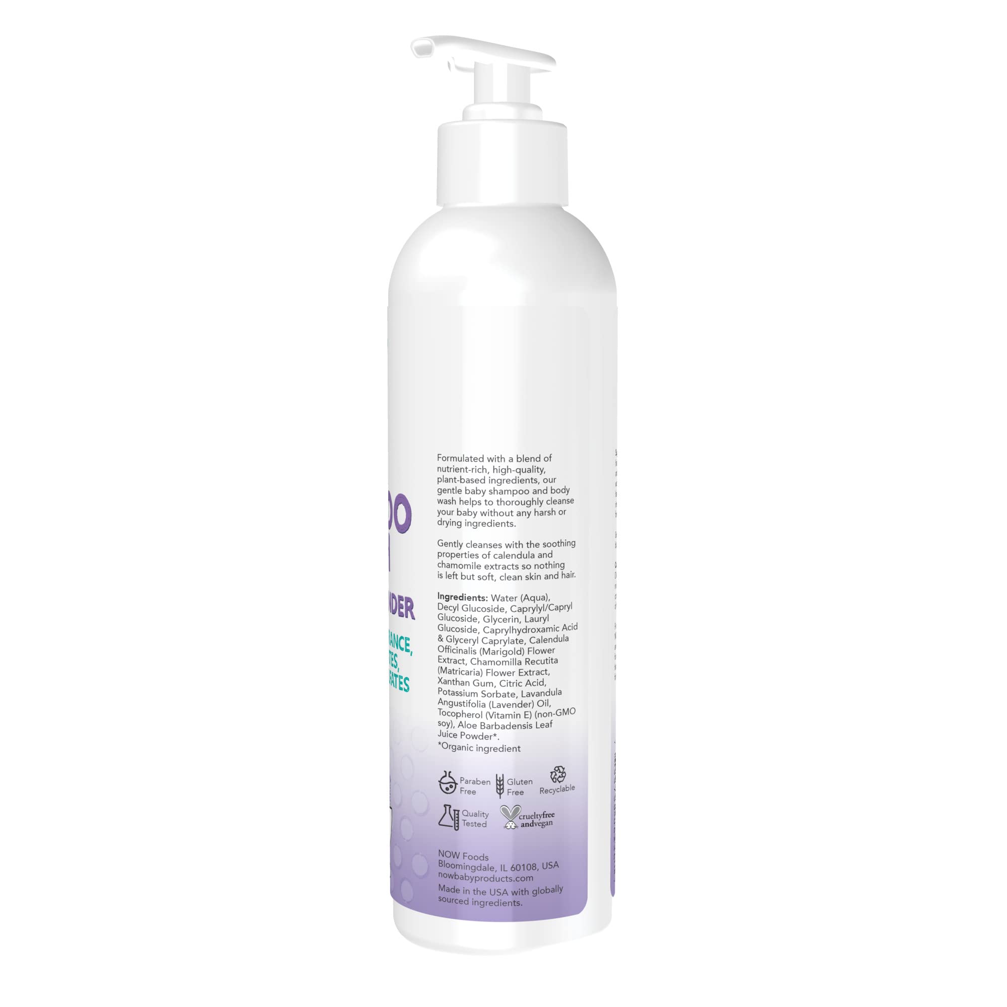 NOW Baby, Gentle Shampoo and Wash, Calming Lavender, Paraben Free, 8 Fluid Ounces