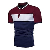 T-Shirts for Man,Short Sleeve Button Polo Shirt Summer Patchwork Button Top Regular Fit Blouse Outdoor Blouse