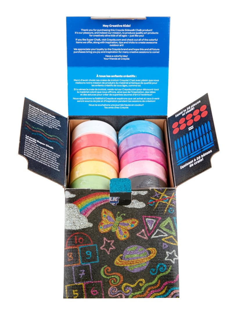 Crayola Washable Sidewalk Chalk for Kids, Long-Lasting 10ct Super Chalk Set, Assorted Colors