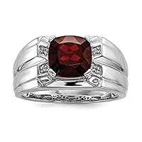 925 Sterling Silver Polished Prong set Garnet and Diamond Square Mens Ring Measures 4mm Wide Jewelry for Men - Ring Size Options: 10 11 9