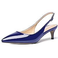 Women's Sexy Patent Dating Slingback Pointed Toe Slip On Kitten Low Heel Pumps Shoes 2 Inch