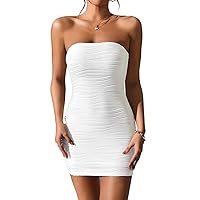 Women's 2023 Summer Dress Solid Strapless Sleeveless Tube Bodycon Mini Pencil Dresses (Color : White, Size : XX-Small)