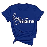 Boy Mama Shirts Womens Mother's Day T-Shirt Summer Funny Letter Print Short Sleeve Tops 2024 Casual Loose Fit Tees