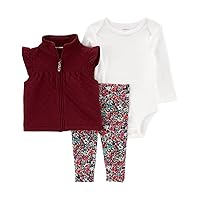 Carter‘s Baby Girls‘ 3 Piece Vest Little Jacket Set (Maroon White with Flowers, 6 Months),Model: 1N959210