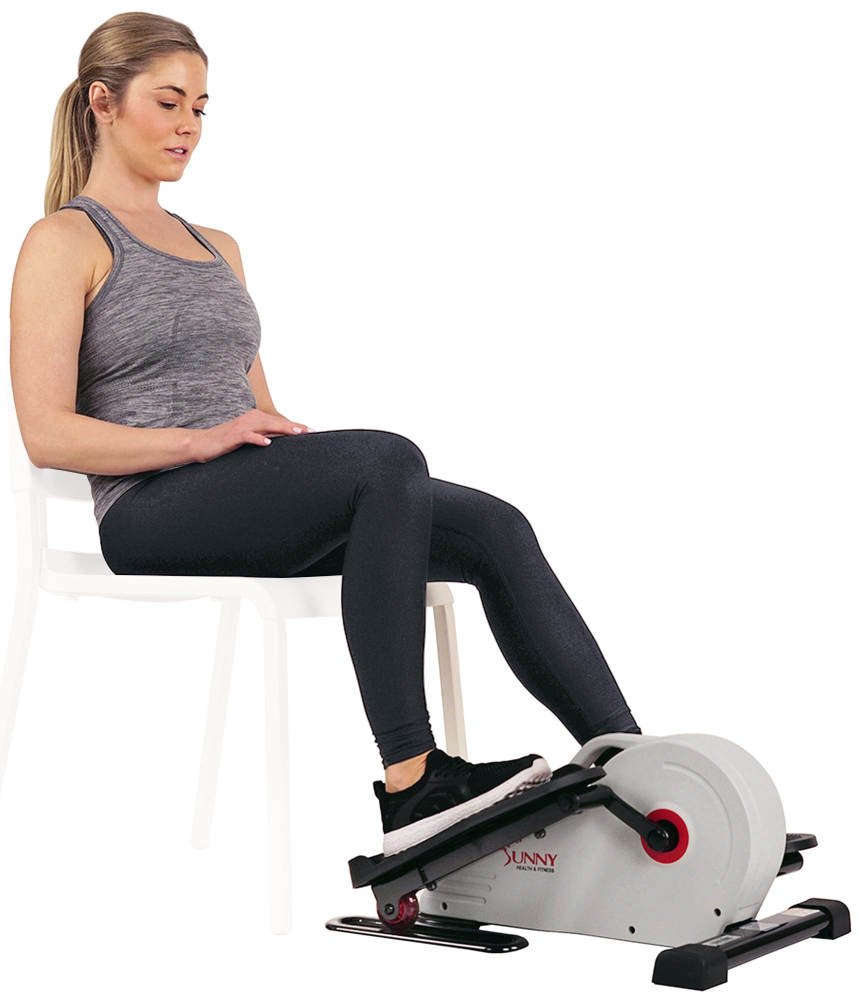 Sunny Health & Fitness Fully Assembled Magnetic Under Desk Elliptical Peddler, Portable Foot & Leg Pedal Exerciser (White/Pink)