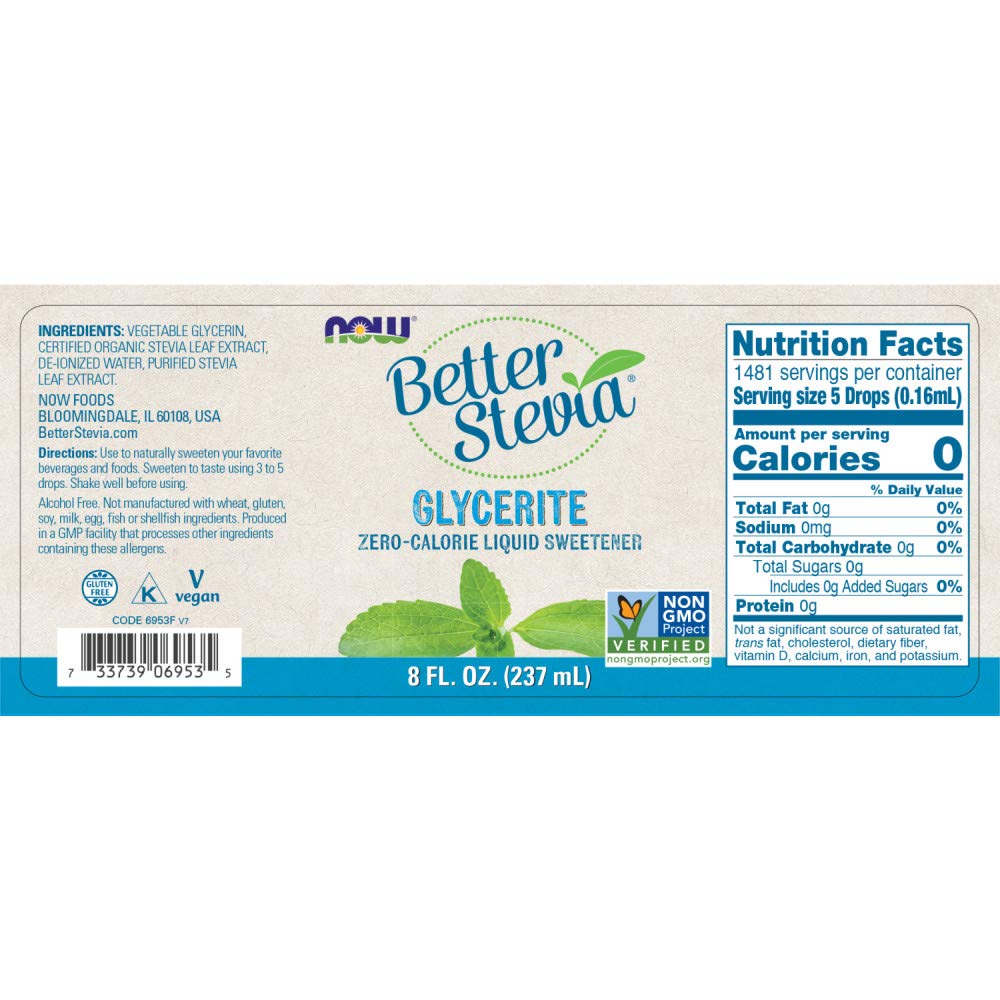 Now Foods Stevia Glycerite, 8 Fl Ounces (Pack of 2)