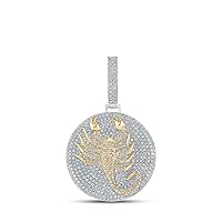 10kt White Gold Mens Round Diamond Scorpion Circle Charm Pendant 7-1/3 Cttw