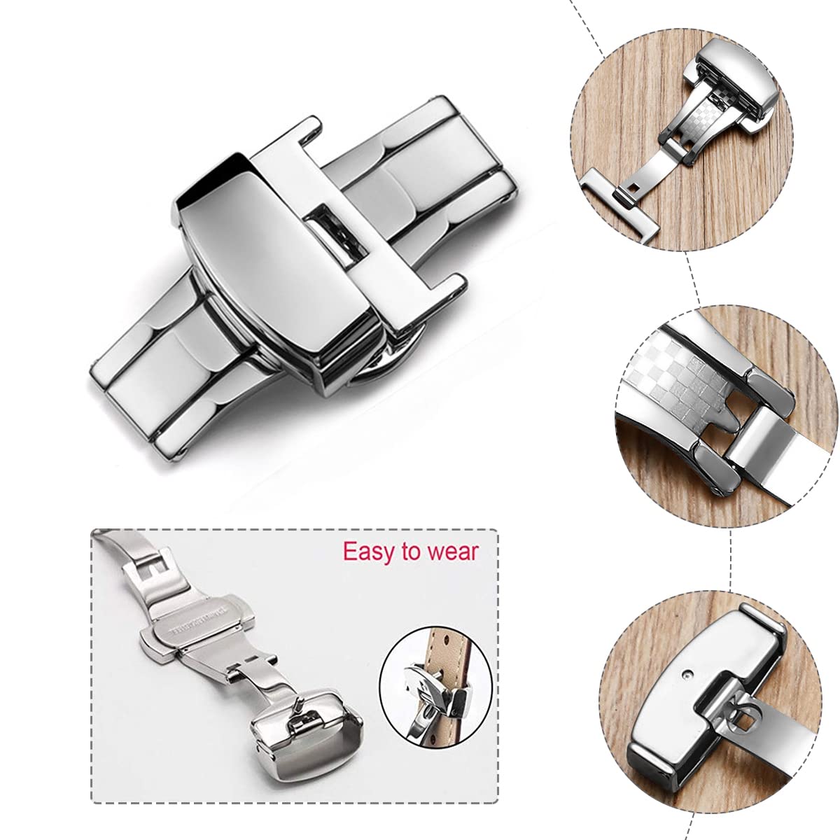 Stainless Steel Push Button Automatically Open Butterfly Buckle Watch accessories leather strap buckle