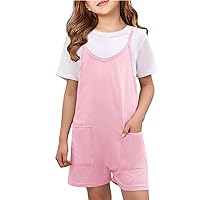 Girls Summer Jumpsuits Spaghetti Strap Sleeveless Loose Romper Short Pants with Pockets 5-14 Years