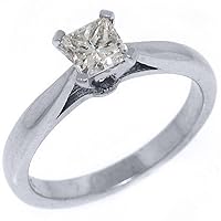 14k White Gold .67 Carats Solitaire Princess Cut Diamond Engagement Ring