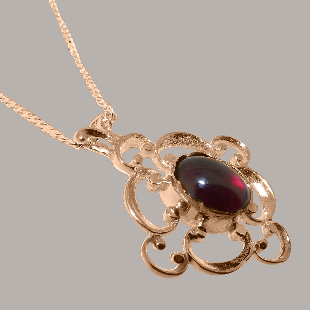 Solid 18k Rose Gold Natural Garnet Womens Pendant & Chain - Choice of Chain lengths