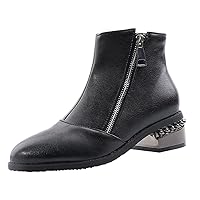 Ankle Boot for Women Round toe Zipper Chunky Block Heel polyester Bootie