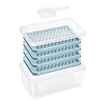 Mini Ice Cube Tray with Lid and Bin, 104x4 Pcs Tiny Round Crushed Ice Trays for Freezer, Easy Release for Chilling Drinks, Coffee, Cocktail, Juice (Blue) 4 Pack