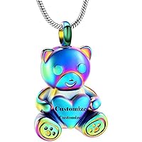 Customize Cremation Jewelry - Teddy Bear Urn Necklace for Men Women Personalized Necklaces Engraved Names Jewelry