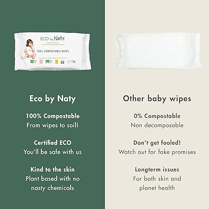 Eco by Naty Aloe Vera Baby Wipes – Plant Based Wipes, Compostable Baby and Newborn Hypoallergenic Wipes, Great for Baby Sensitive Skin (672 Count - 12 packs of 56)