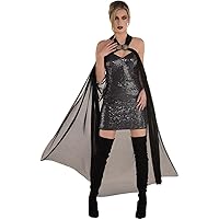 Draped Gothic Cape For Women - Luxurious Black Material For Stylish Dark Ensemble, Perfect For Halloween & Costume Parties - 1 Pc