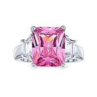 Art Deco Style .925 Sterling Silver 8CTW Canary Yellow Pink Clear AAA CZ Rectangle Emerald Cut Cocktail Statement Engagement Ring For Women Cubic Zirconia Baguette Side Stones Customizable