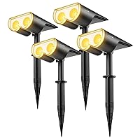 Solar Spot Lights Outdoor, 16 LEDs IP67 Waterproof Solar Outdoor Lights, Auto On/Off Solar Landscape Spotlights, 2-in-1 Adjustable Wall Lights for Garden Yard Pathway, 4 Pack (Warm White)