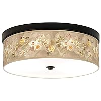 Floral Spray Giclee Energy Efficient Bronze Ceiling Light with Print Shade