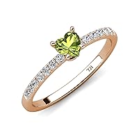 Heart Shape Peridot & Round Diamond 1 1/3 ctw Tiger Claw Set Four Prong Women Engagement Ring 14K Gold