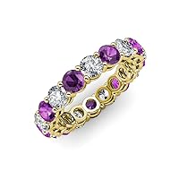Amethyst and Lab Grown Diamond 3 3/8 ctw Womens Eternity Ring Stackable 14K Gold