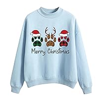 Christmas Dog Paw Graphic Sweatshirts for Womens Merry Christmas Crewneck Long Sleeve Pullover Casual Sweater Tops