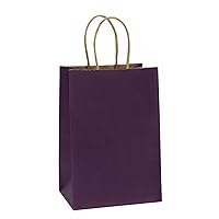 BagDream Purple Gift Bags with Handles, 100pcs, 5.25x3.75x8 Inches, Recycled Paper, Kraft Bags, Party Bags, Bulk