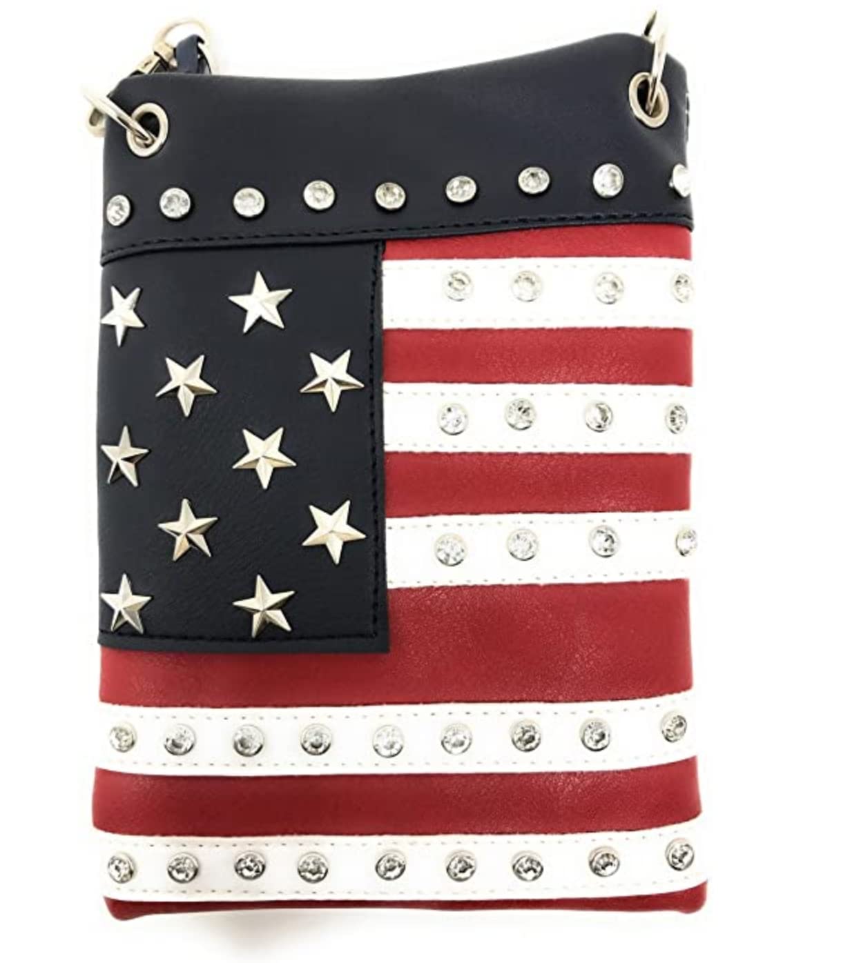 Premium American National Flag Rhinestone Concealed Carry Handbag, Messenger bag, Wallet in Multi Colors