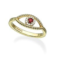 0.05 Carat Diamond and 1/10 Carat Red Ruby Evil Eye Ring for Women in 18k Gold (D-F, VS1-VS2, cttw) Jewish Jewelry Size 4 to 11 Jewelry
