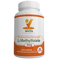 L-Methylfolate (5mg) - Professional Strength Active Methyl Folate - 5-MTHF Supplement for Energy, Mood & Immune Support - Non GMO, Gluten Free, No Fillers