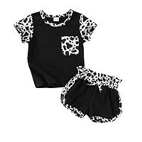 YOUNGER TREE Toddler Infant Baby Girls Summer Outfits Leopard Print Short Sleeve Pocket T-Shirt Tops Pants Clothes Sets